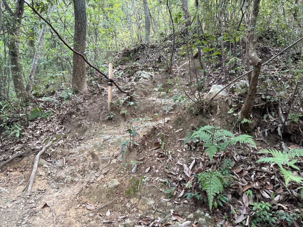 小天神休憩所までの険しい登山道