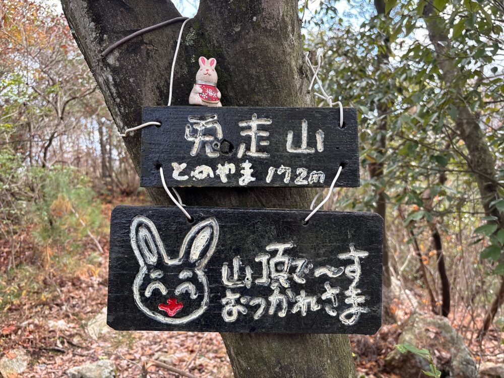 兎走山山頂の標識
