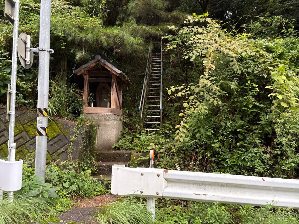 向山へ向かう登山口の銀色の梯子
